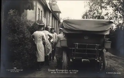 Ak Kronprinz Wilhelm von Preußen mit Gefolge, Automobilfahrt Mai 1906