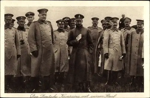 Ak Kronprinz Wilhelm von Preußen mit seinem Stab im Felde, Westfront 1. WK