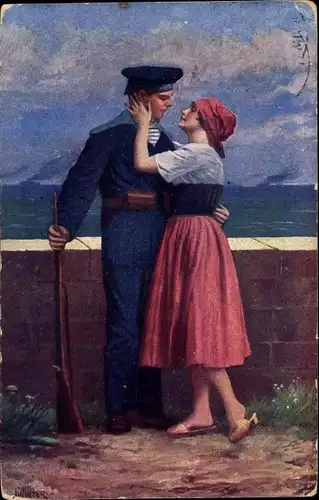 Künstler Ak Winter, Meines Herzens innig Gefühl, Matrose mit Frau, kuk Kriegsmarine