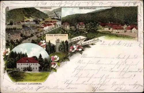 Litho Luisenthal im Landkreis Gotha Thüringer Wald, Forsthaus Langenburg, Ruine Käfernburg