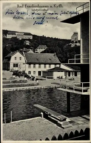 Ak Bad Frankenhausen a. Kyffhäuser, Sprungturm im Solschwimmbad