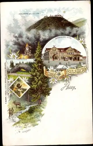 Litho Brotterode Trusetal in Thüringen, Inselsberg, Thorstein, Gothaisches Hotel