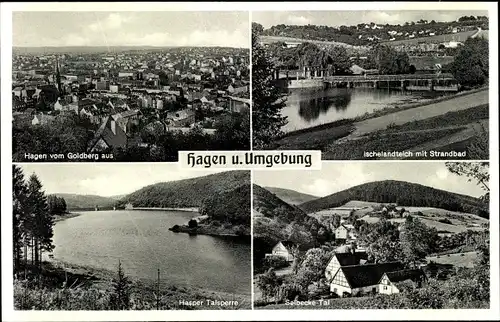 Ak Hagen in Westfalen, Panorama vom Goldberg, Ischelandteich, Hasper Talsperre, Selbecketal