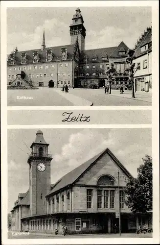 Ak Zeitz im Burgenlandkreis, Rathaus, Bahnhof Straßenseite