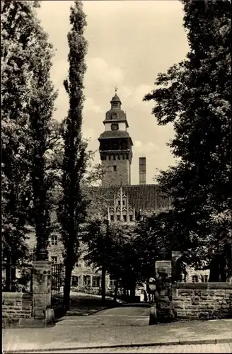 Ak Zeitz Burgenlandkreis, Blick in den Rathausgarten mit Turm