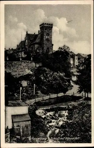 Ak Ronneburg in Thüringen, Schloss mit Wasserfall