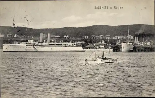 Ak Sassnitz auf der Insel Rügen, Dampfer Preußen, Schlepper