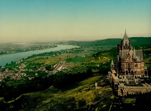 Foto 1900 Königswinter am Rhein, Schloss Drachenburg, Rheinpanorama