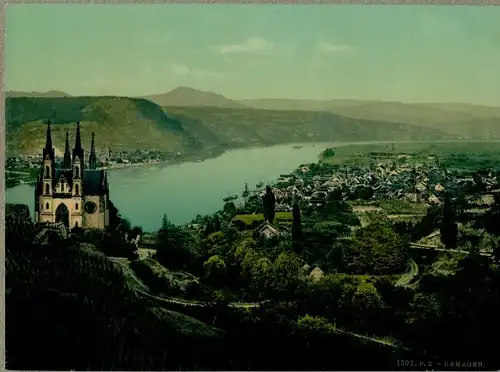 Foto 1897, Remagen am Rhein, Panorama mit Wallfahrtskirche St. Apollinaris
