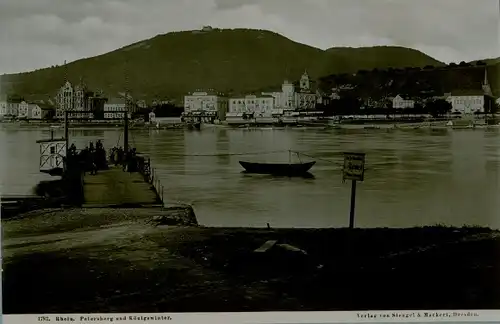 Foto 1892, Königswinter am Rhein, Petersberg, Fähranleger, Hotels Berliner Hof und Europäischer Hof