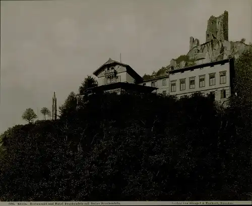 Foto 1892, Königswinter, Restaurant und Hotel Drachenfels mit Ruine Drachenfels