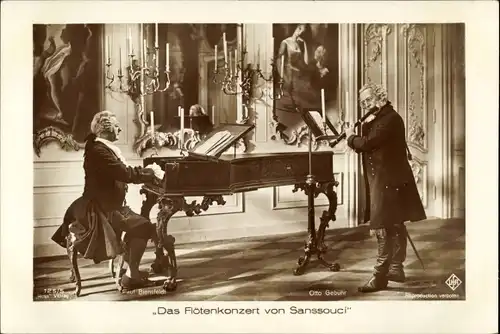 Ak Schauspieler Paul Biensfeldt und Otto Gebühr, Das Flötenkonzert von Sanssouci, Filmszene