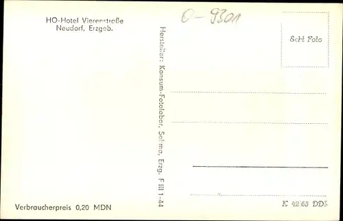 Ak Neudorf Sehmatal im Erzgebirge, HO Hotel Vierenstraße