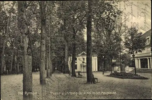 Ak Bad Pyrmont in Niedersachsen, Theater, Lortzing Denkmal, Hauptallee