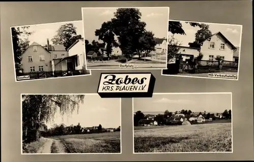 Ak Zobes Neuensalz im Vogtland, Teilansichten, Gasthof, HO Geschäft, Dorfplatz