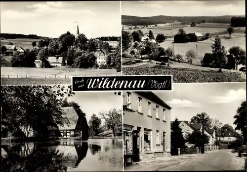 Ak Wildenau Steinberg im Vogtland, Teilansichten, Geschäft, Fachwerkhaus am Wasser