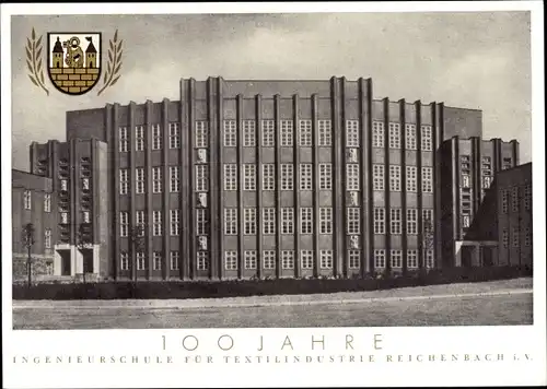 Ak Reichenbach, 100 Jahre Ingenieurschule für Textilindustrie, Wappen