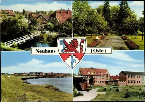 Ak Neuhaus an der Oste, Teilansichten vom Ort, Am Deich, Parkweg, Wappen
