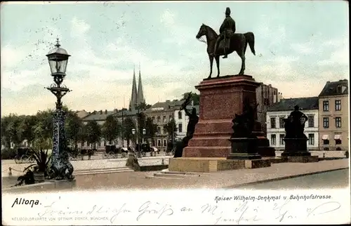 Ak Hamburg Altona, Kaiser Wilhelm Denkmal, Bahnhofstraße