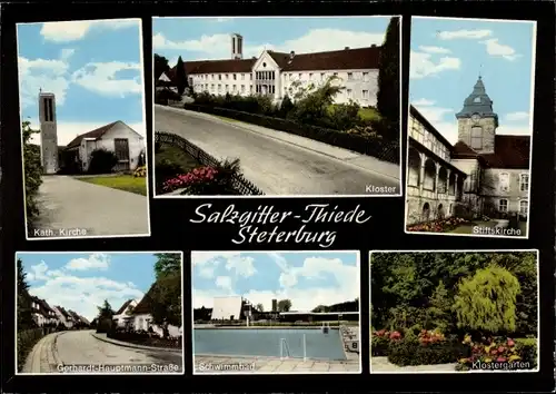 Ak Thiede Steterburg Salzgitter in Niedersachsen, Kirchen, Kloster, Schwimmbad, Klostergarten