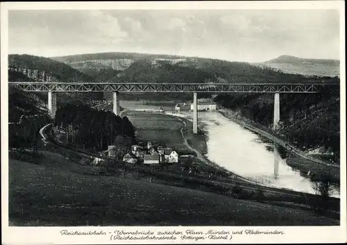 Ak Hann. Münden in Niedersachsen, Reichssautobahn Werrabrücke, Fluss, Häuser