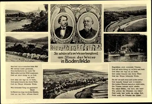 Lied Ak Bodenfelde an der Weser, Weserlied, Dingelstedt, Pressel, Salondampfer, Schafherde