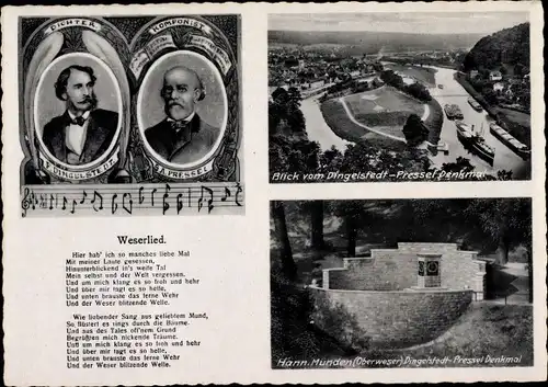 Lied Ak Hann. Münden in Niedersachsen, Weserlied, F. Dingelstedt, G.A. Pressel, Denkmal
