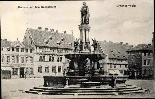 Ak Braunschweig in Niedersachsen, Brunnen auf dem Hagenmarkt