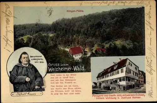 Gedicht Ak Welzheim in Württemberg, Klingen Mühle, Oberamtsarzt in Welzheim 1811- 1816