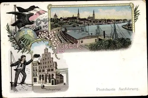 Litho Lübeck, Ortschaft mit Schiffergesellschaft, Adler