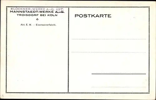 Künstler Ak Troisdorf Rhein Sieg Kreis, Eisenwarenfabrik, Mannstaedt Werke