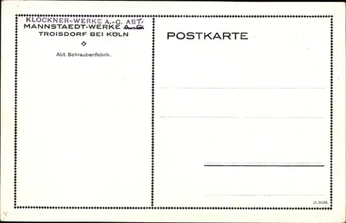 Ak Troisdorf an der Sieg, Mannstaedt Werke, Abt. Schraubenfabrik