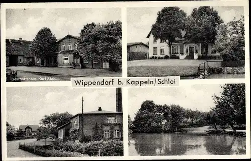 Ak Wippendorf Esgrus in Angeln, Geschäftshaus, Straßenpartie, See