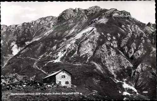 Ak Neustift im Stubaital in Tirol, Starkenburger Hütte gegen Hohen Burgstall