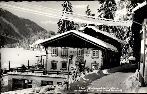 Ak Haller am Haldensee in Tirol, Hotel Alpenhof, Wintersportplatz