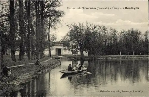 Ak Châtres Seine et Marne, Etang des Boulayes, Ruderboot