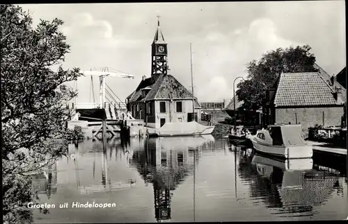 Ak Hindeloopen Hylpen Hindeloope Friesland Niederlande, Wasserpartie, Kirche, Haus, Boot