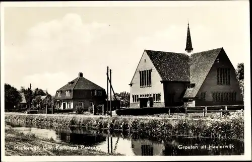 Ak Haulerwijk Friesland Niederlande, Ger. Kerk met Pastorie