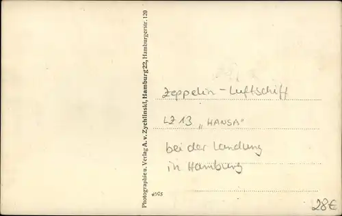 Ak Zeppelin Luftschiff LZ 13 Hansa, Landung in Hamburg