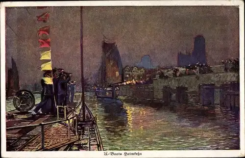 Künstler Ak Deutsches Unterseeboot, U-Boot, Heimkehr in den Hafen, Kaiserliche Marine