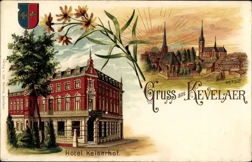 Künstler Litho Kevelaer am Niederrhein, Hotel Kaiserhof, Stadt, Wappen