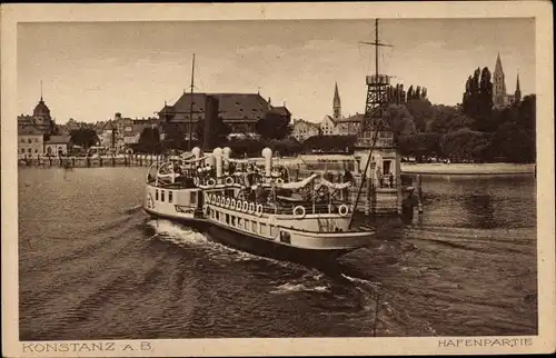 Ak Konstanz am Bodensee, Hafenpartie, Dampfer