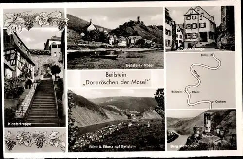 Ak Beilstein an der Mosel, Jugendherberge, Burg Metternich, Klostertreppe