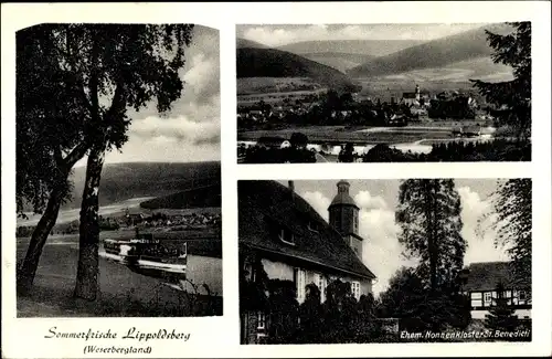 Ak Lippoldsberg Wahlsburg Weserbergland, ehem. Nonnenkloster St. Benedicti, Weserdampfer, Ort