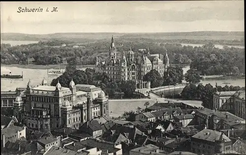 Ak Schwerin in Mecklenburg Vorpommern, Schweriner See mit dem Schloss, Alter Garten