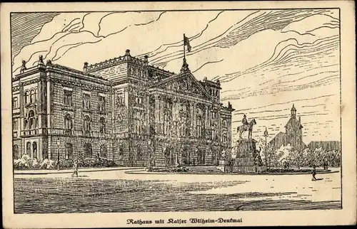 Künstler Ak Hamburg Altona, Rathaus mit Kaiser Wilhelm Denkmal, Opfertag 1916