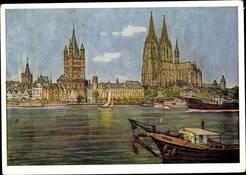 Ak Köln am Rhein, Ansicht vom Deutzer Ufer, Dom