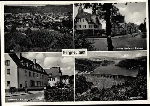 Ak Bergneustadt im Bergischen Land, Kölner Straße, Rathaus, Sparkasse, Aggertalsperre, Gesamtansicht