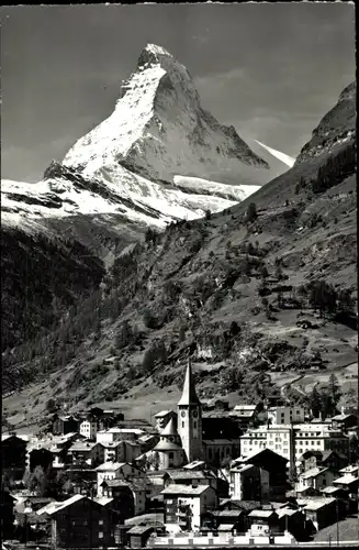 Ak Zermatt Kanton Wallis Schweiz, Gesamtansicht, Matterhorn