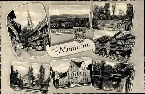 Ak Northeim in Niedersachsen, Hagenstraße, Rathaus, Jugendheim, Schwanenteich, Am Münster